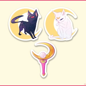 Sailor Moon - Luna, Artemis & Moon Stick - Sticker vinyle découpé