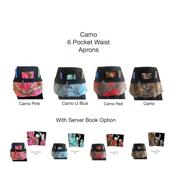 6 Pocket Camo Print Waist Aprons (includes Server Book Option)