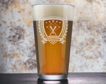 Personalized Baseball Pint Beer Glass / Laser engraved 16 oz.