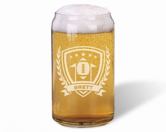 Personalized Football Beer Can Glass/Engraved Beer Can Glass 16 oz.