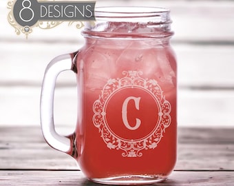 Personalized Mason Mug, Vintage Design Name or Monogram, Groomsmen or Bridesmaid gift / 16oz. Mug with handle