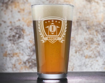 Personalized Football Pint Beer Glass / Laser engraved 16 oz.
