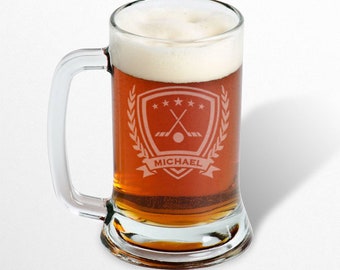 Hockey beer mug engraved, Personalized beer mug / Laser engraved 16oz.
