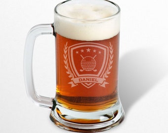 Golf beer mug engraved, Personalized beer mug / Laser engraved 16oz.