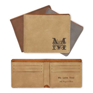 Billetera personalizada, Billetera de cuero grabada, Regalo para él, Billetera de hombre / Billetera de cuero grabada con láser, Billetera grabada