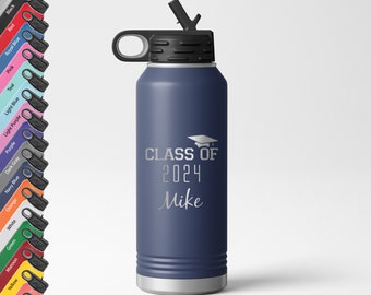 Graduation Custom engraved bottle, Grad gift water bottle, Class of 2024 Laser Engraved / 32oz. in 18 color options