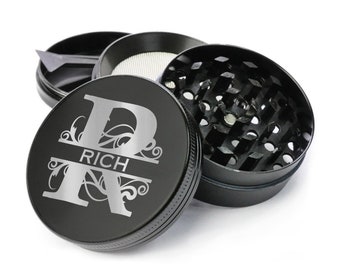 Monogram Black Herb Grinder, Personalized Grinder / Laser Engraved 