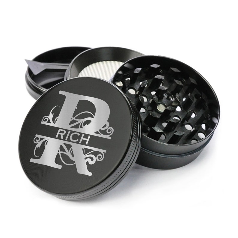 Monogram Black Herb Grinder, Personalized Grinder / Laser engraved 