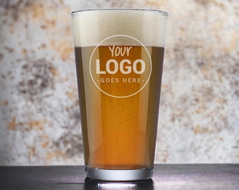 Custom engraved pint beer glass with your logo or image / Laser Engraved 16 oz.