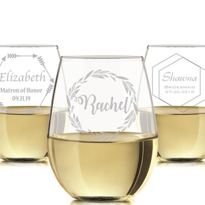Bridesmaid wine glasses, Engraved stemless wine glass, Engraved Wine Glass 20oz./personalized wine glass, engraved wine glasses