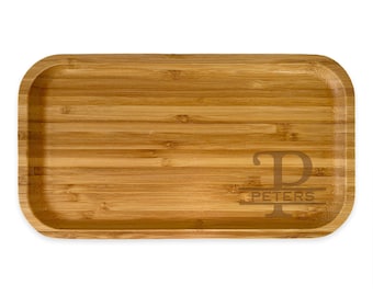 Personalized monogram bamboo tray / Laser engraved