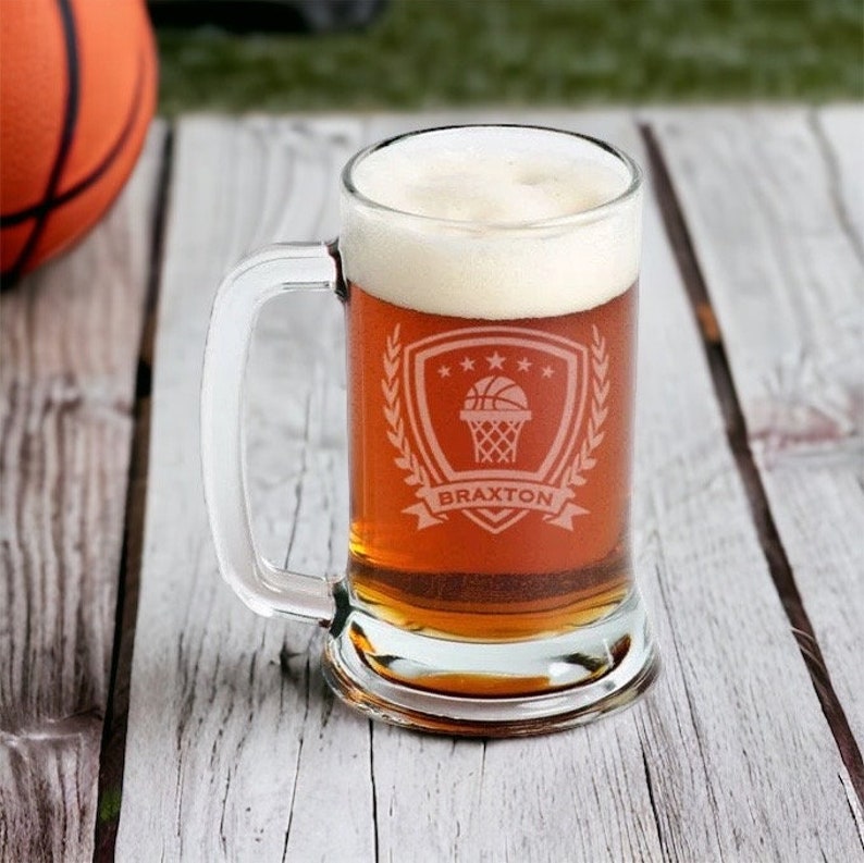 Basketball beer mug engraved, Personalized beer mug / Laser engraved 16oz. image 2