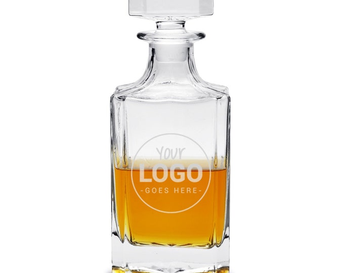 Custom engraved whiskey decanter with your logo or image / Laser engraved 26 oz decanter