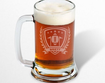 Football beer mug engraved, Personalized beer mug / Laser engraved 16oz.