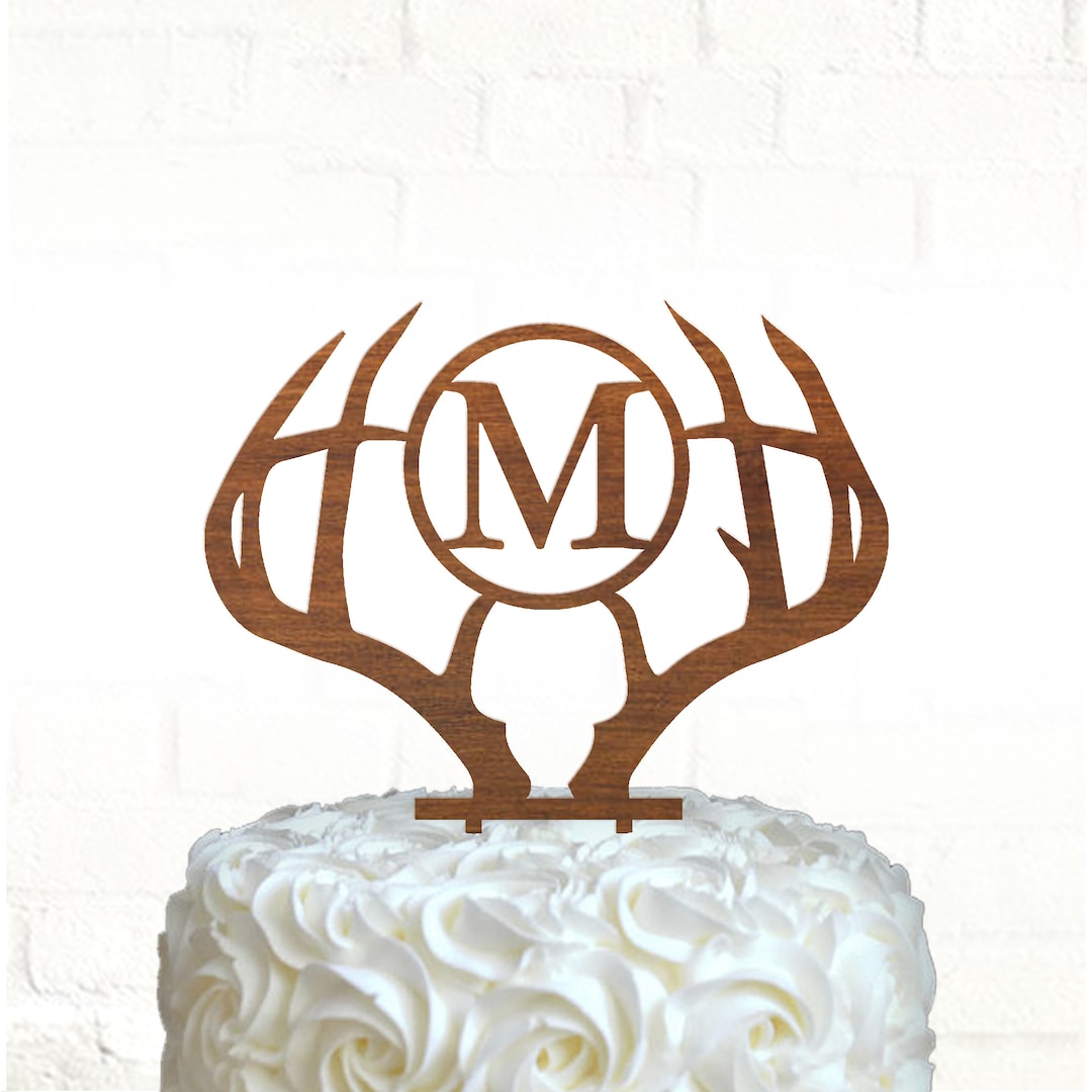 Wedding antler monogram cake topper, Wood cake topper / Laser cut, Antler cake topper, Personalized cake topper, Rustic cake topper