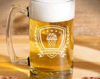 Basketball beer mug engraved, Personalized beer mug / Laser engraved 25oz.