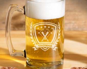 Baseball beer mug engraved, Personalized beer mug / Laser engraved 25oz.