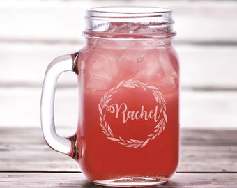 Bridesmaid mason jar mugs, Wedding mugs, Bridesmaid gift engraved, Personalized Mason Jar Mugs Engraved/16oz. Monogram, Laser engraved