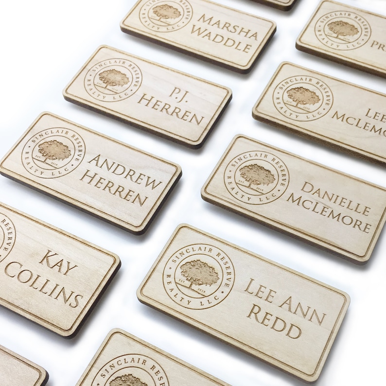 Wood Name Tag Company Name Tag Personalized Name Tag Etsy