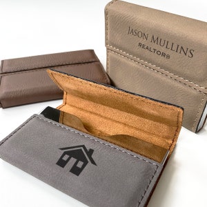 Personalized business card holder engraved, Custom card holder engraved leatherette, Business gift /Laser engraved