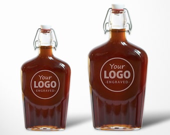 Custom flask with your logo or image, Engraved glass flask / Laser engraved