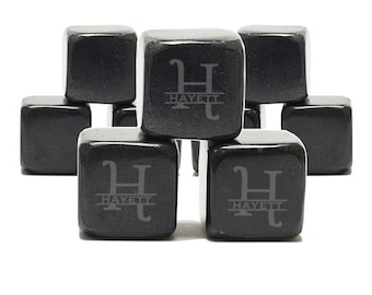 SET OF 9 Personalized Whiskey Stones/Engraved whiskey stones, custom whiskey stones, whiskey gift, black whiskey stones, engraved stones