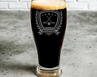 Personalized Hockey beer glass, Pilsner Glass / Laser engraved 19 oz.