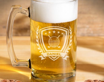 Golf beer mug engraved, Personalized beer mug / Laser engraved 25oz.