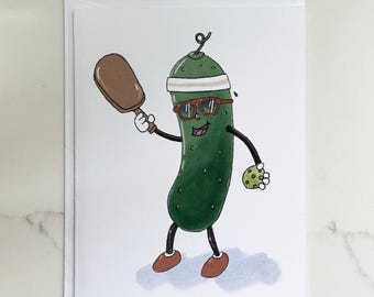 Pickleball Greeting Card, Funny Retro Character, Blank Inside, Gift for Pickle Ball Lover