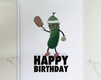 Pickleball Happy Birthday Card, Funny Retro Character Greeting for Pickle Ball Lovers
