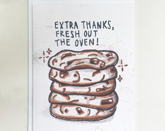 Chocolate Chip Cookie Stack Thank You Card – Riso Style Illustration, Handmade Note