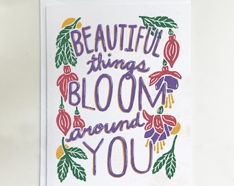 Fuchsia Flower Greeting Card: Hand-Drawn Floral, Riso-Inspired Style, Gardener Gift