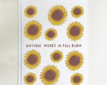 Sunflower Birthday Card | Hand-Drawn Floral Wishes, Garden Lover Greeting (A2 Size)