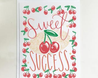 Sweet Success Cherry Card | Graduation, New Job, Promotion Encouragement Greeting