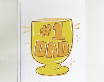 Number 1 Dad Greeting Card – Father’s Day for Dad, Gold Trophy Illustration