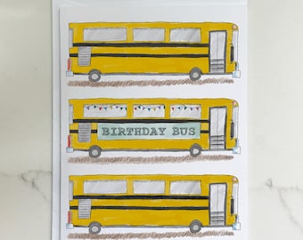 School Bus Birthday Card – Playful Children's Illustration