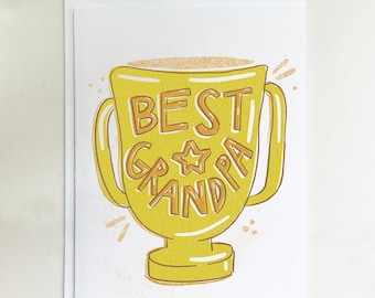 Grandpa Trophy Card – Father's Day, Birthday, Hand-Drawn Risograph Style Greeting