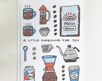 Coffee Lover Greeting Card – Java Ritual Risograph Style Art