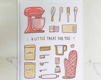 Baking Greeting Card, Baker Gift, Risograph Style Illustration, Blank Congratulations Card