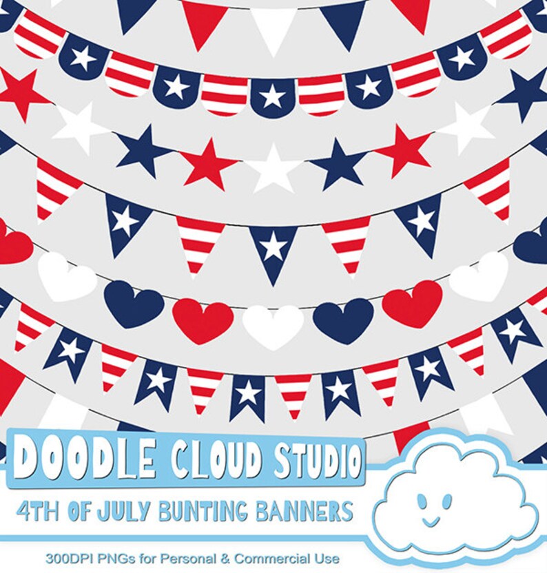 4th Of July Bunting Banners Clipart Patriotic Flags Stars Etsy