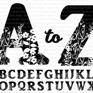 Alphabet floral SVG, Lettres florales SVG Fichiers coupés pour Cameo & Cricut, Alphabet monogramme décoratif, A à Z SVG. Floral Alphabet Clipart.