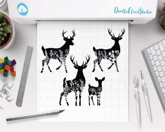 Download Floral Deer Svg Floral Dad And Baby Deer Svg Files For Etsy