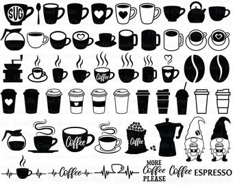 Coffee SVG, Coffee Bundle SVG Files for Silhouette and Cricut. Coffee Cup, Coffee Heartbeat, Coffee Monogram, Coffee PNG Clipart, Coffee Set