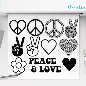 Pacchetto Amore Pace SVG, Simbolo di Pace Svg, Segno di Pace Mandala, Cuore Mandala, Pace Amore SVG Files per Silhouette & Cricut. Pace Amore Design.