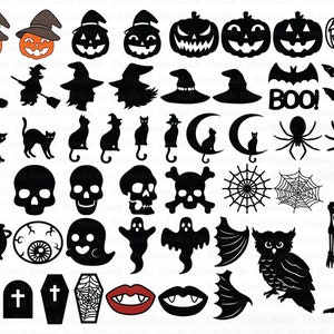 Halloween SVG, Halloween Bundle SVG Files for Silhouette i Cricut. Dynia, Duch, Kot, Czarownica, Nietoperz, Czaszka, Kapelusz Czarownicy, Szkielet, Sowa.