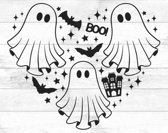 Ghost SVG PNG, Ghost Heart Halloween Svg, Cute Ghost Clipart, Ghost Shirt Png, Halloween Shirt, Creepy Ghost in Heart, Spooky Season Svg Png