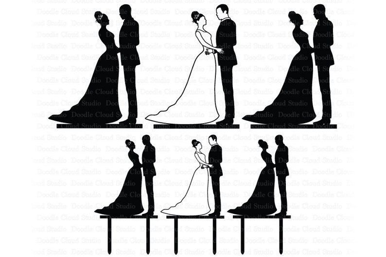 Download Wedding Cake Topper Bride & Groom SVG Files for Silhouette | Etsy