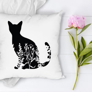 Floral Cat SVG, Cat SVG Files for Silhouette Cameo & Cricut.Floral Animal,Floral Cat Silhouette SVG, Cat With Flower, Wildflower Cat Clipart image 5