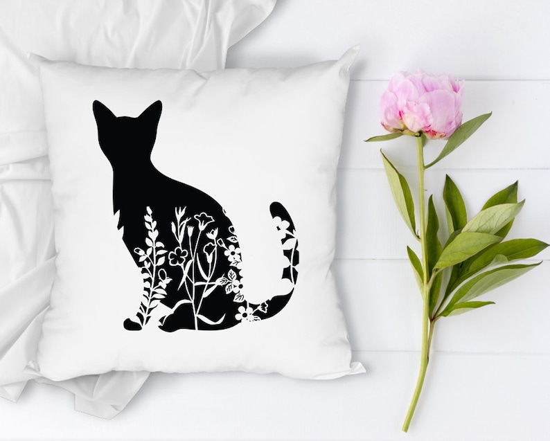 Floral Cat SVG, Cat SVG Files for Silhouette Cameo & Cricut.Floral Animal,Floral Cat Silhouette SVG, Cat With Flower, Wildflower Cat Clipart image 5