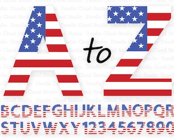 USA Flag Alphabet Numbers SVG, 4th of July Clipart (Digital Download)
